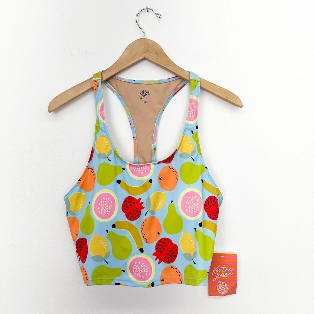 Kortni Jeane Women’s Fruit Salad Baby Blue Racerback Swim Tank